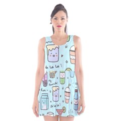 Drinks Cocktails Doodle Coffee Scoop Neck Skater Dress by Apen