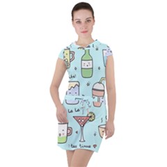 Drinks Cocktails Doodle Coffee Drawstring Hooded Dress by Apen