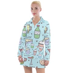 Drinks Cocktails Doodle Coffee Women s Long Sleeve Casual Dress by Apen