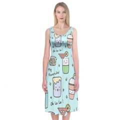 Drinks Cocktails Doodle Coffee Midi Sleeveless Dress by Apen