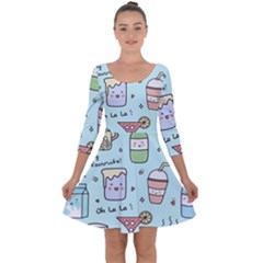 Drinks Cocktails Doodle Coffee Quarter Sleeve Skater Dress by Apen