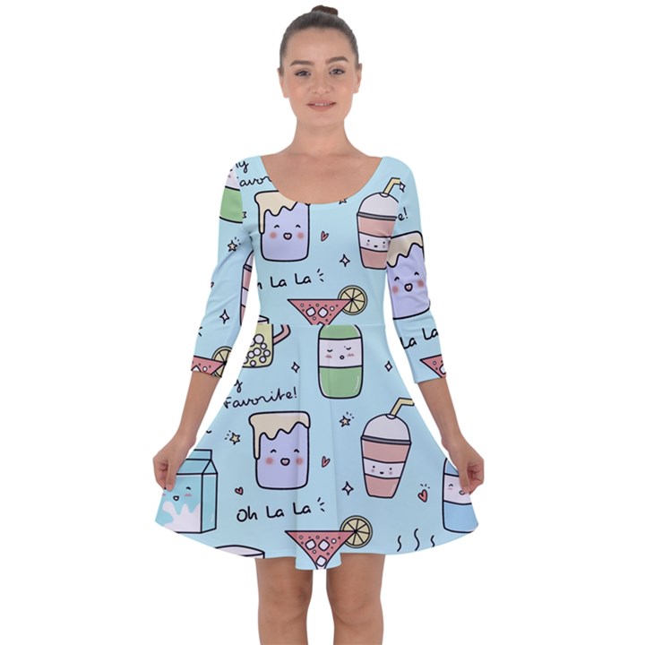 Drinks Cocktails Doodle Coffee Quarter Sleeve Skater Dress