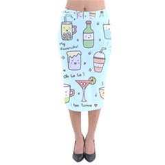 Drinks Cocktails Doodle Coffee Velvet Midi Pencil Skirt by Apen