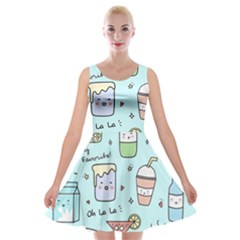 Drinks Cocktails Doodle Coffee Velvet Skater Dress by Apen