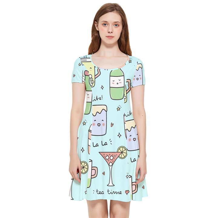 Drinks Cocktails Doodle Coffee Inside Out Cap Sleeve Dress