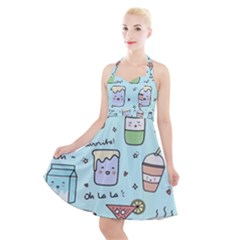 Drinks Cocktails Doodle Coffee Halter Party Swing Dress  by Apen