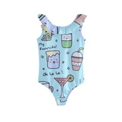 Drinks Cocktails Doodle Coffee Kids  Frill Swimsuit by Apen