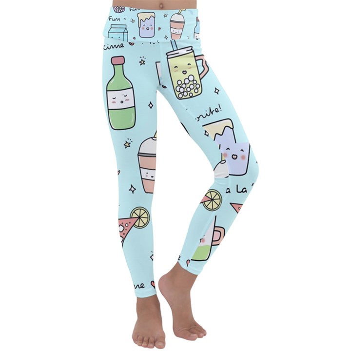 Drinks Cocktails Doodle Coffee Kids  Lightweight Velour Classic Yoga Leggings