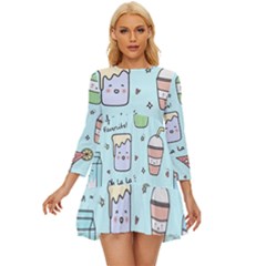 Drinks Cocktails Doodle Coffee Long Sleeve Babydoll Dress by Apen