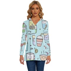 Drinks Cocktails Doodle Coffee Long Sleeve Drawstring Hooded Top by Apen