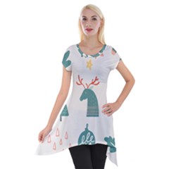 Reindeer Stars Socks Stick Short Sleeve Side Drop Tunic by Apen