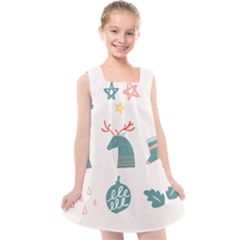 Reindeer Stars Socks Stick Kids  Cross Back Dress