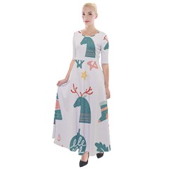 Reindeer Stars Socks Stick Half Sleeves Maxi Dress by Apen