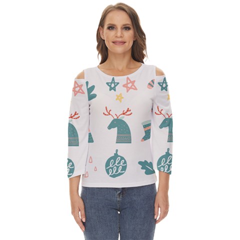 Reindeer Stars Socks Stick Cut Out Wide Sleeve Top by Apen