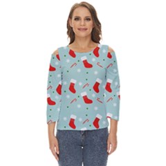 Christmas Pattern Cut Out Wide Sleeve Top