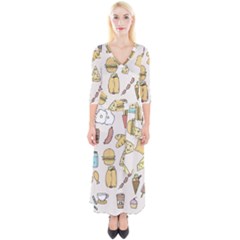 Dinner Meal Food Snack Fast Food Quarter Sleeve Wrap Maxi Dress by Apen