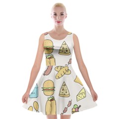 Dinner Meal Food Snack Fast Food Velvet Skater Dress by Apen