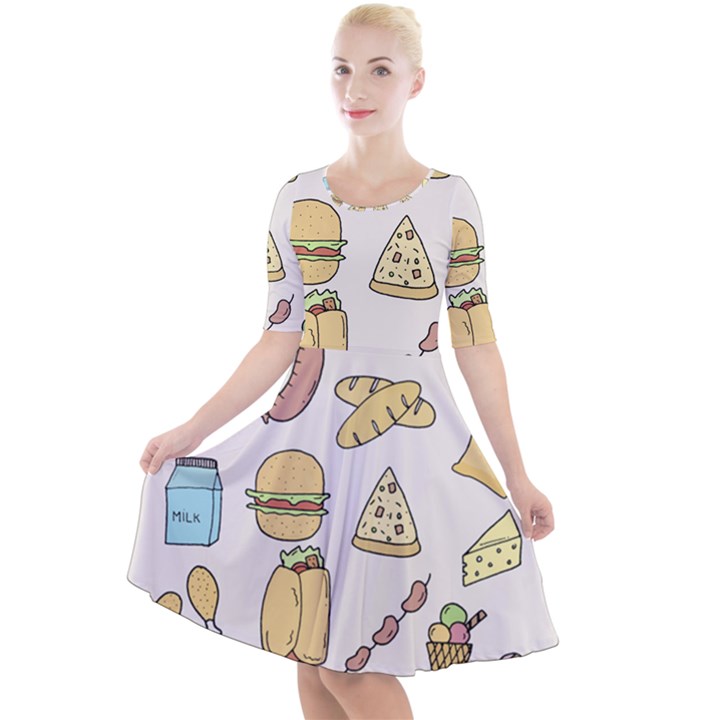 Dinner Meal Food Snack Fast Food Quarter Sleeve A-Line Dress