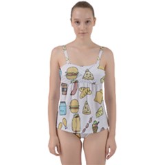 Dinner Meal Food Snack Fast Food Twist Front Tankini Set by Apen