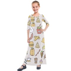 Dinner Meal Food Snack Fast Food Kids  Quarter Sleeve Maxi Dress by Apen