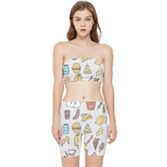 Dinner Meal Food Snack Fast Food Stretch Shorts And Tube Top Set by Apen