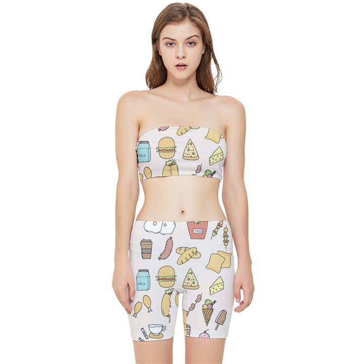 Dinner Meal Food Snack Fast Food Stretch Shorts and Tube Top Set