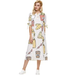 Dinner Meal Food Snack Fast Food Bow Sleeve Chiffon Midi Dress by Apen