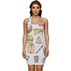 Dinner Meal Food Snack Fast Food Sleeveless Wide Square Neckline Ruched Bodycon Dress by Apen