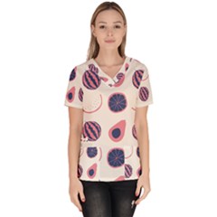 Fruits Halves Pattern Design Women s V-neck Scrub Top by Apen