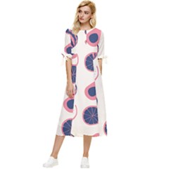 Fruits Halves Pattern Design Bow Sleeve Chiffon Midi Dress by Apen