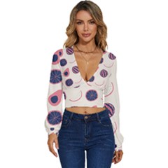 Fruits Halves Pattern Design Long Sleeve Deep-v Velour Top by Apen