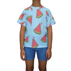 Watermelon Fruit Pattern Tropical Kids  Short Sleeve Swimwear by Apen