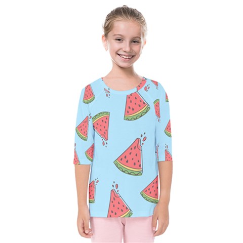 Watermelon Fruit Pattern Tropical Kids  Quarter Sleeve Raglan T-shirt by Apen