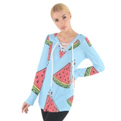 Watermelon Fruit Pattern Tropical Tie Up T-shirt by Apen