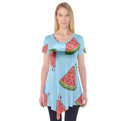 Watermelon Fruit Pattern Tropical Short Sleeve Tunic  by Apen