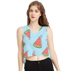 Watermelon Fruit Pattern Tropical V-neck Cropped Tank Top by Apen