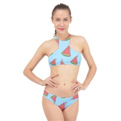 Watermelon Fruit Pattern Tropical High Neck Bikini Set by Apen