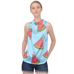 Watermelon Fruit Pattern Tropical High Neck Satin Top by Apen