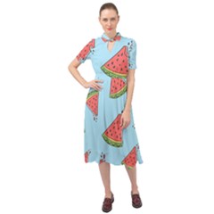 Watermelon Fruit Pattern Tropical Keyhole Neckline Chiffon Dress by Apen