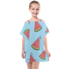 Watermelon Fruit Pattern Tropical Kids  One Piece Chiffon Dress by Apen