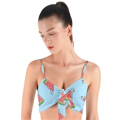 Watermelon Fruit Pattern Tropical Woven Tie Front Bralet by Apen