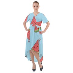 Watermelon Fruit Pattern Tropical Front Wrap High Low Dress by Apen