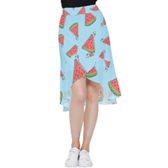 Watermelon Fruit Pattern Tropical Frill Hi Low Chiffon Skirt by Apen