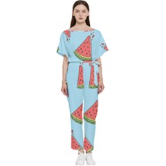 Watermelon Fruit Pattern Tropical Batwing Lightweight Chiffon Jumpsuit by Apen