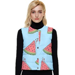 Watermelon Fruit Pattern Tropical Women s Button Up Puffer Vest by Apen