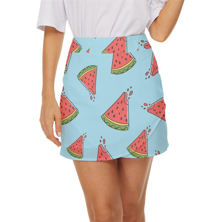 Watermelon Fruit Pattern Tropical Mini Front Wrap Skirt