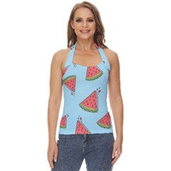 Watermelon Fruit Pattern Tropical Basic Halter Top by Apen