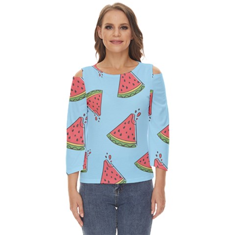 Watermelon Fruit Pattern Tropical Cut Out Wide Sleeve Top by Apen