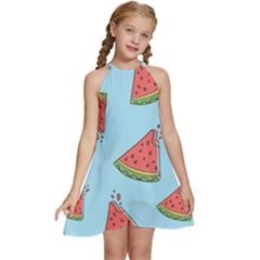 Watermelon Fruit Pattern Tropical Kids  Halter Collar Waist Tie Chiffon Dress by Apen