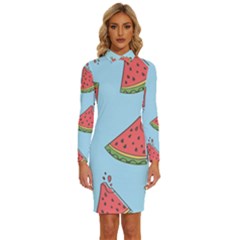 Watermelon Fruit Pattern Tropical Long Sleeve Shirt Collar Bodycon Dress by Apen